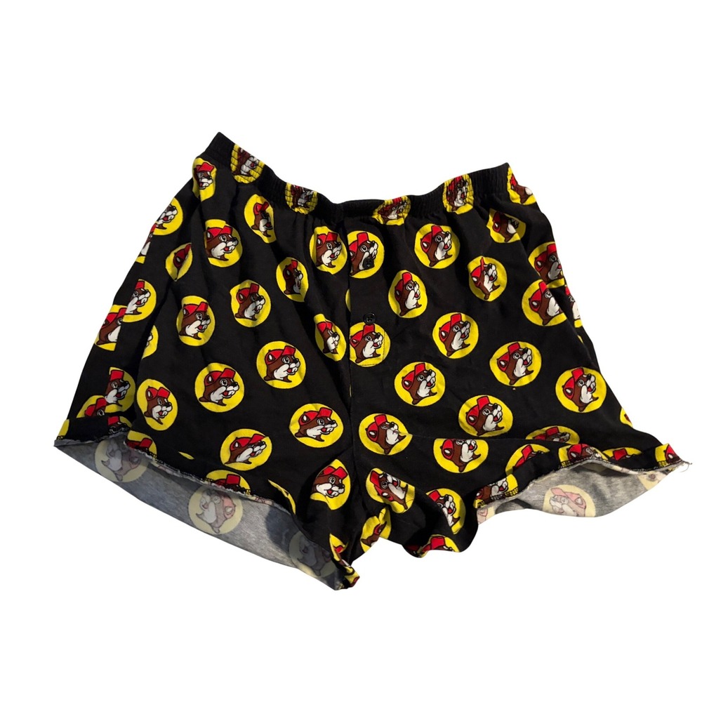 Buc-ee's‎ Logo Lounge Shorts Womens XL Black Yellow Mascot Print Pajama Bottoms